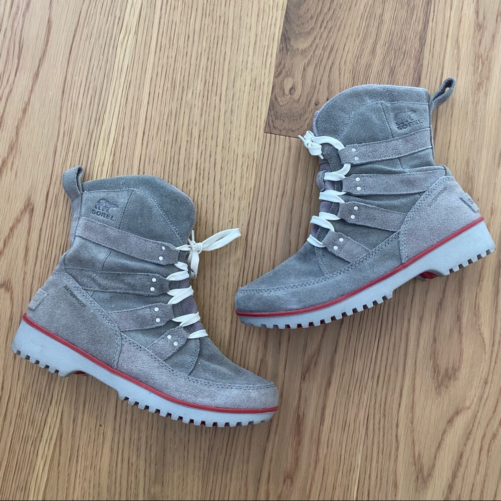 Sorel Meadow Lace Up Suede Boots Winter Snow Womens 9.5 Gray White